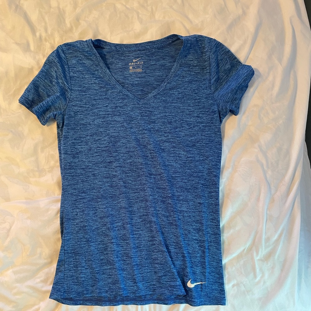 Womens space dye blue Nike v-neck dri-fit tee